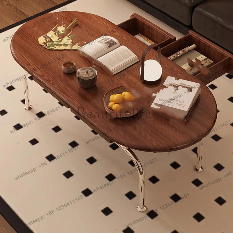 Aesthetic Design Coffee Table With Drawers Vintage Oval Metal Legs Coffee Table French Elegant Coffee Table Home Furniture