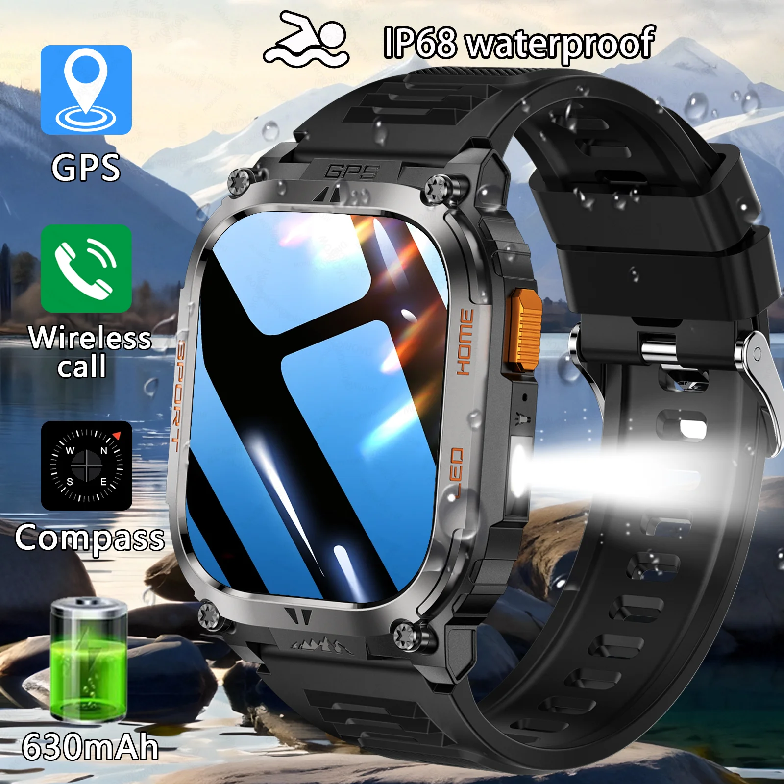 

New GPS Tracking Smart Watch LED Flashlight 2.01inch HD Screen Compass BT Call Waterproof 178+Sport Smartwatch For Android iOS