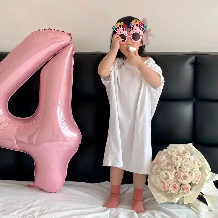 Pink Number Foil Balloons Set 40inch Digital Helium Ballon Stand Adult Birthday Anniversary Party Decoration Supplies