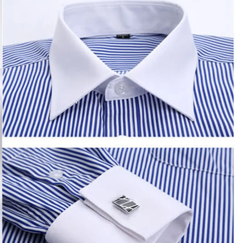 2024 new men\'s long sleeve shirt High quality tuxedo standing collar wedding dress shirt men\'s white French cufflink shirt