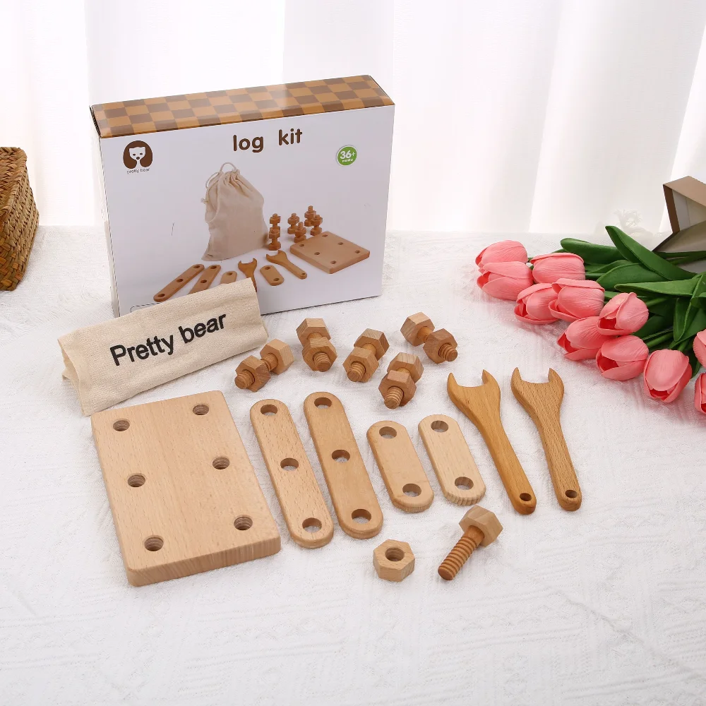 Caja médica de simulación de madera para niños, bolsa de cosméticos de inyección de estetoscopio, juego de maquillaje, caja de herramientas con tornillo de juguete para niños