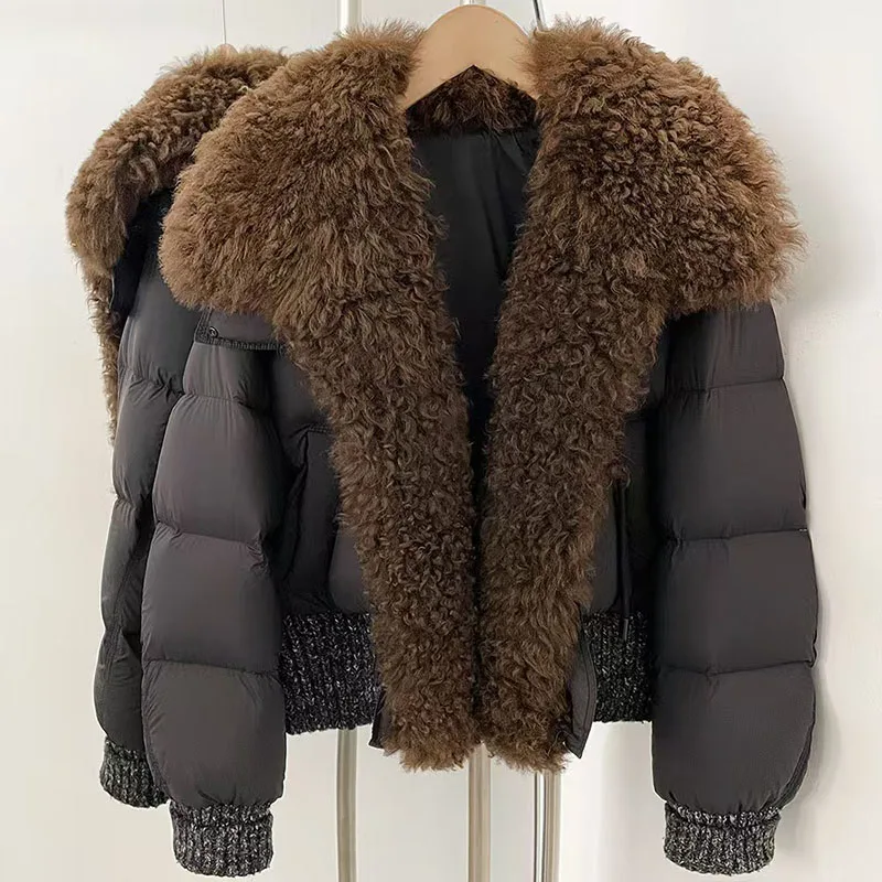 2026, New Arrival, White Duck Down-Filled Down Jacket with Wool Collar, Thickened, Warm, Cropped Jacket, Y2K, Puffer Jacket