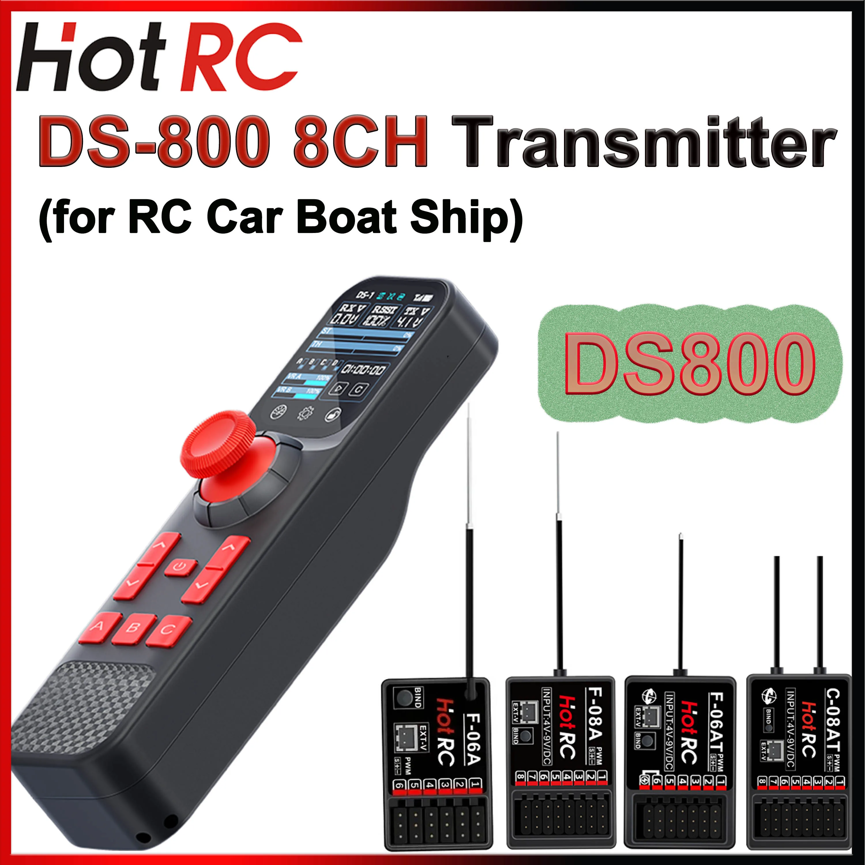 

HOTRC DS-800 передатчик DS800 8CH 2,4G радиосистема цветной экран пульт дистанционного управления F-08A F-01AT приемник для радиоуправляемой лодки корабль автомобиля
