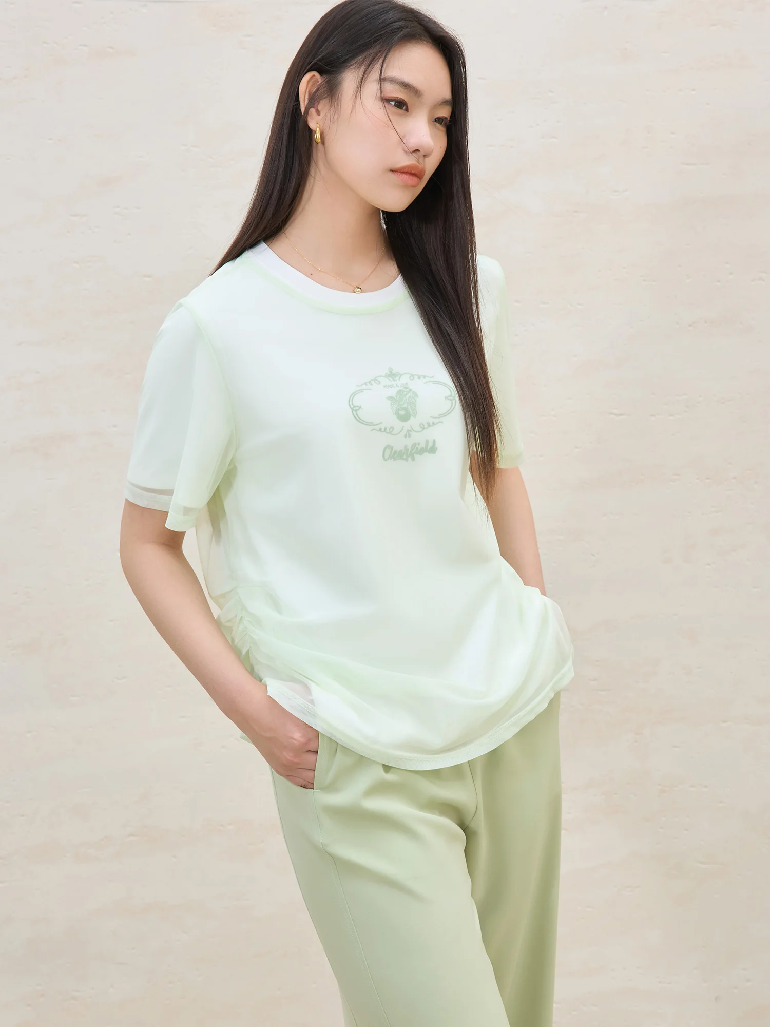 DUSHU-Conjunto de 2 piezas de malla refrescante de talla grande, camiseta holgada y superposición minimalista y elegante para ir al trabajo en la oficina, verano 2025