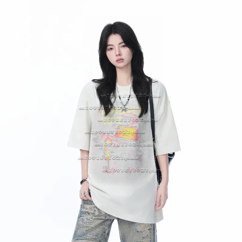 

Модная футболка с короткими рукавами в американском стиле с 3D принтом, свободный крой большого размера, потертый быстросохнущий топ