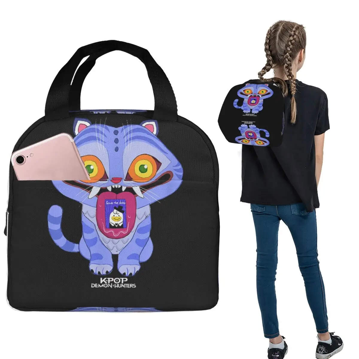 

K-Pop Demon Hunters Cat, официально лицензированная сумка для обеда, изолированная коробка для бенто, портативная сумка для обеда, сумки для пикника для женщин и детей, путешествия