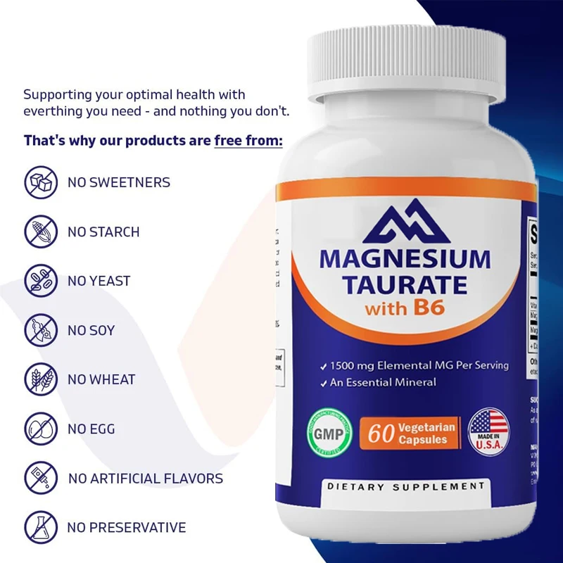 Vitamin Taurine Magnesium 1500mg per serving, 60 capsules vegetarian capsules support muscle, joint, and heart health