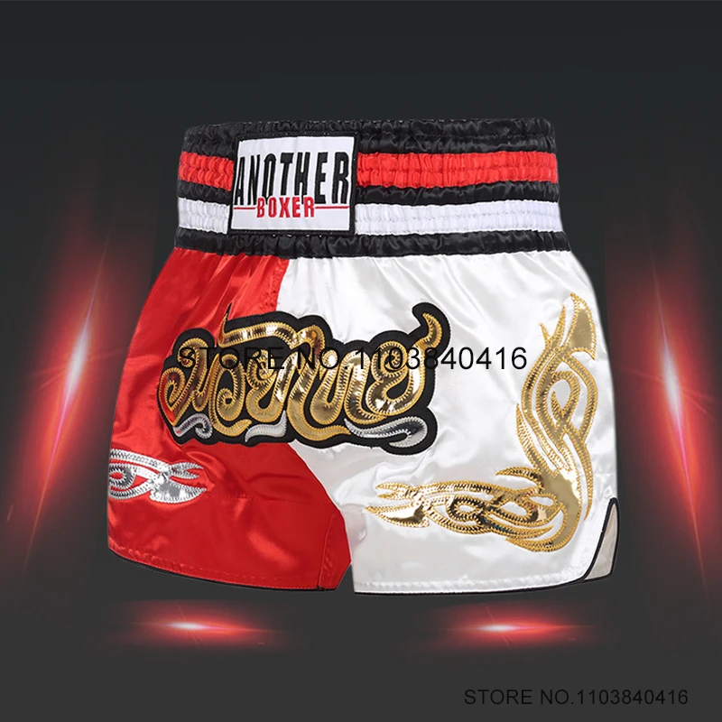 

Muay Thai Pants Man Satin MMA Grappling Sparring Boxing Shorts Women Child Boy Girl Embroidery Cage Fighting Kickboxing Shorts