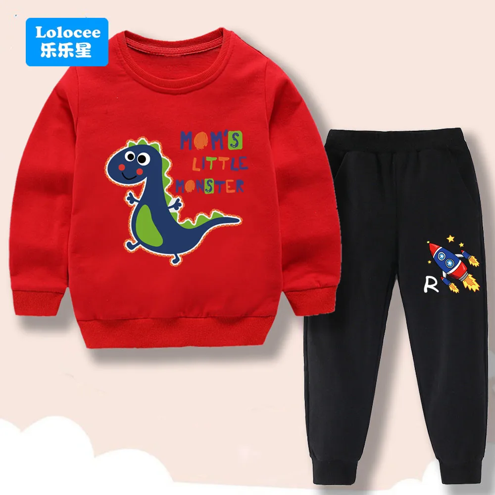 Loloccee Kids 2 Piece Outfit: Cute Dinosaur Sweatshirt + Long Pants - Spring Casual Clothes for Toddler Boys 3-14Y  KL1