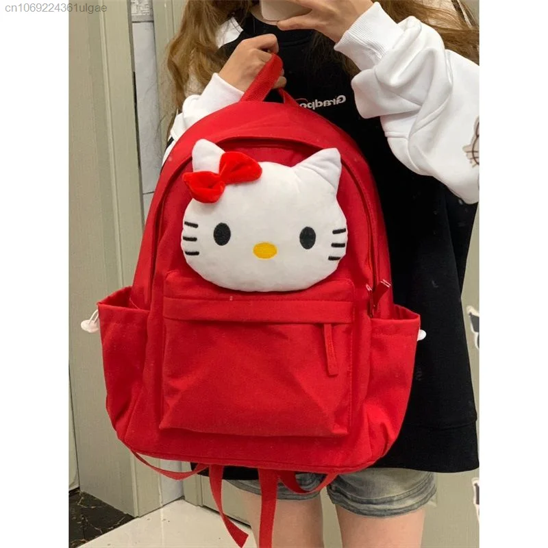 Sanrio Hello Kitty Big projekt twarzy czerwony Backapck kreskówka Kawaii modna tornister Y2k kobiety w stylu college\'u japoński śliczne torby