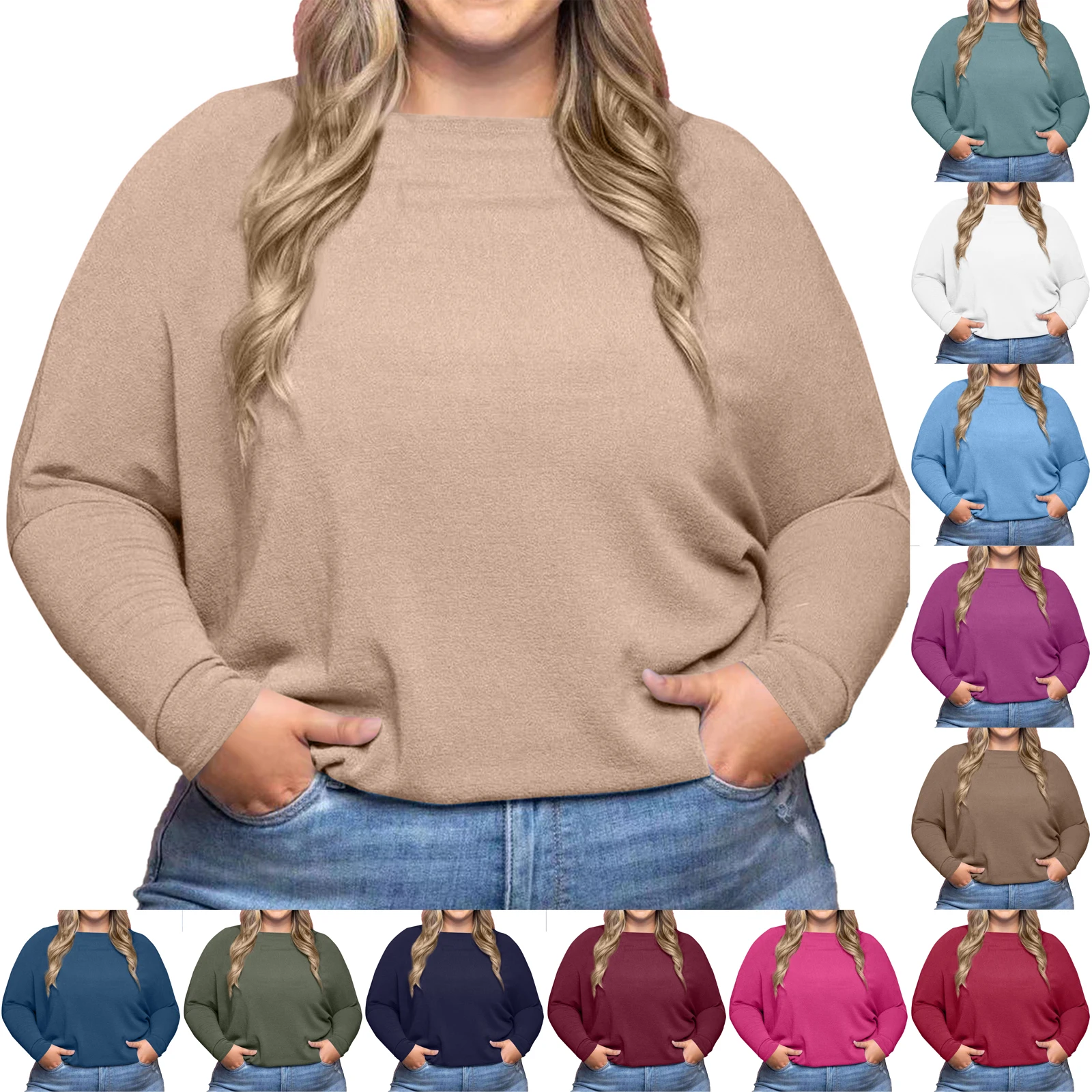 Damskie bluzki plus size na jesień, codzienne, modne, jednokolorowe, z długim rękawem, luźne koszulki, sportowe bluzki do fitnessu.