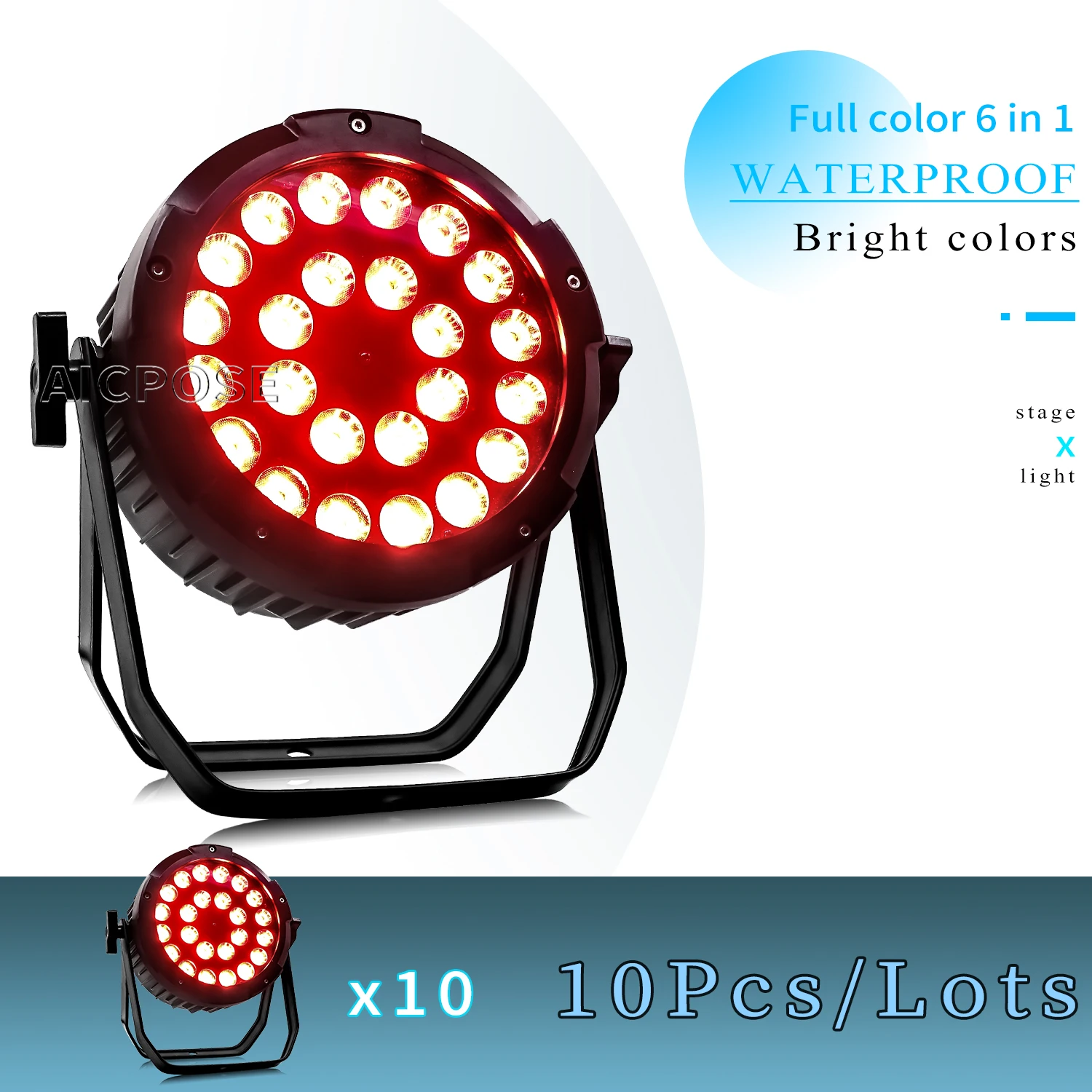 

10Pcs IP65 Waterproof Stage Light 24x12W RGBW/24x18W RGBWA+UV 6 in 1 LED Par Light DMX Control DJ Disco Equipment Stage Lighting