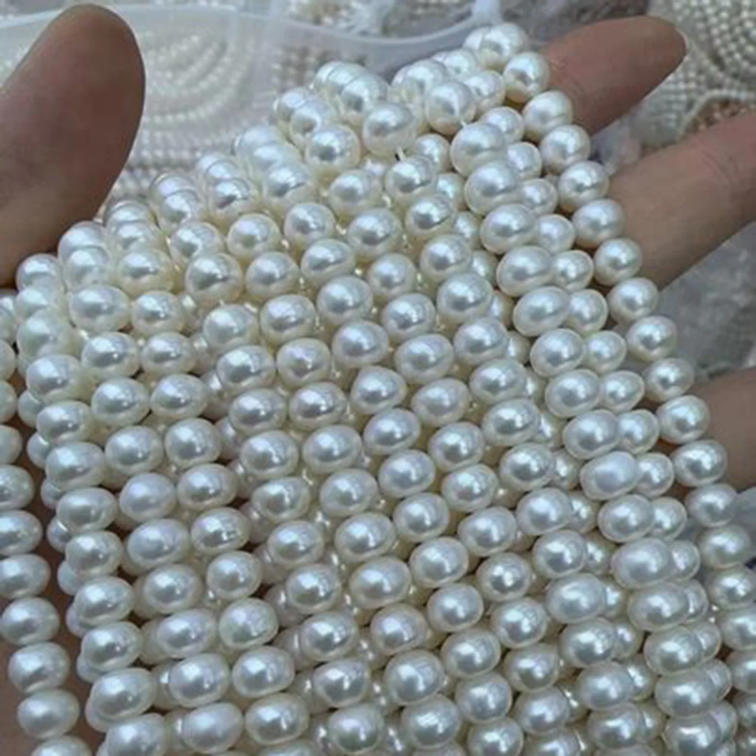 7-8mm AAAA Natural Freshwater Near-round White Pearl Bead Jewelry Make DIY Necklace Bracelet Accessories Wedding Women Gift、