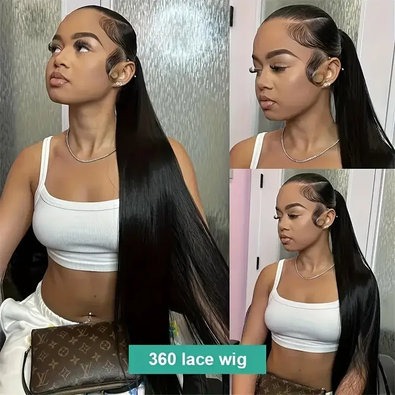 

360 Straight Full Lace Front Wig with Invisible Drawstring Transparent Full Lace with Pre-Plucked Baby Hair 250% Density 30 Inch