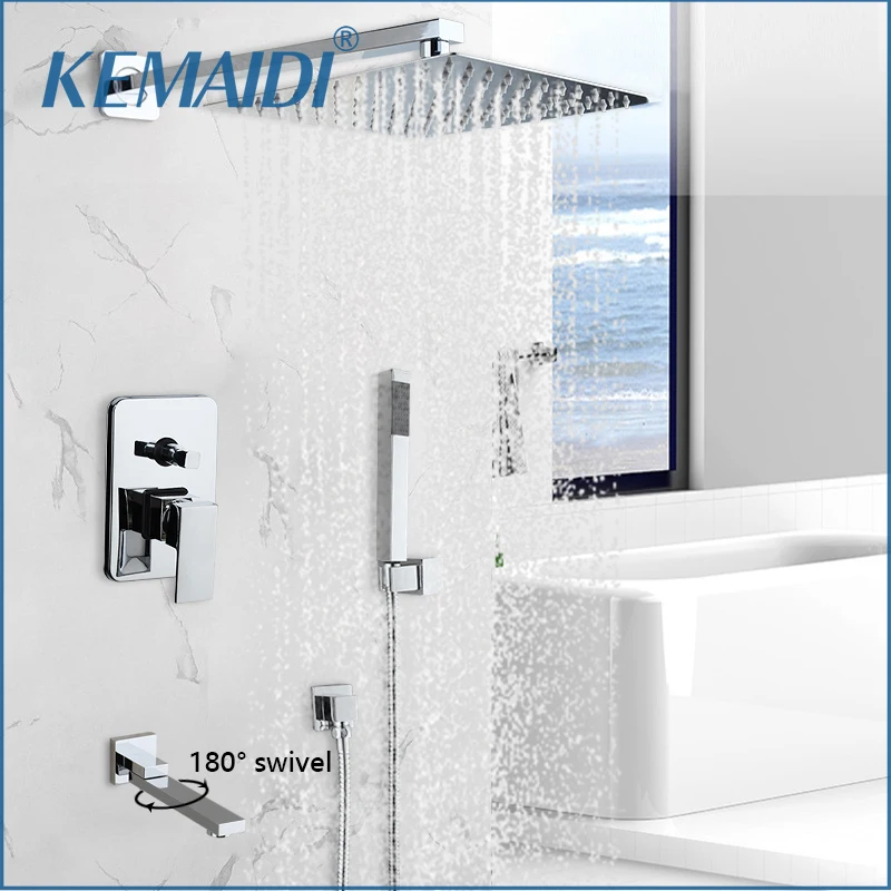 

KEMAIDI Chrome Wall Mount Rainfall Bathroom Shower Faucet Set Concealed System Head with Swivel Tub Spout 3 ways Mixer Taps