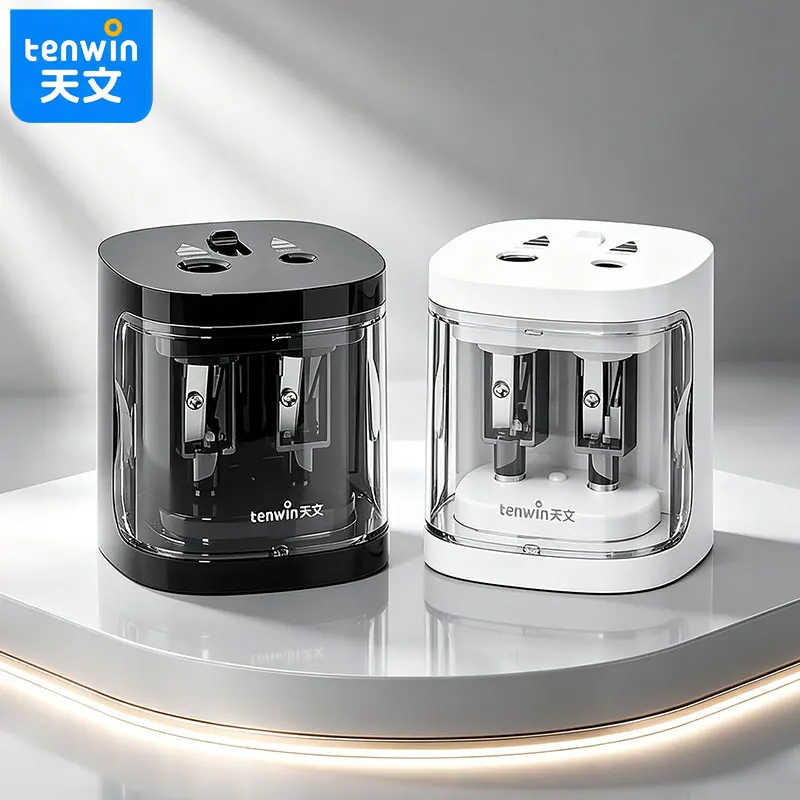 Tenwin Fully automatic pencil sharpener with multi-point compatibility. Suitable for both hole-pen and colored pencil usage.