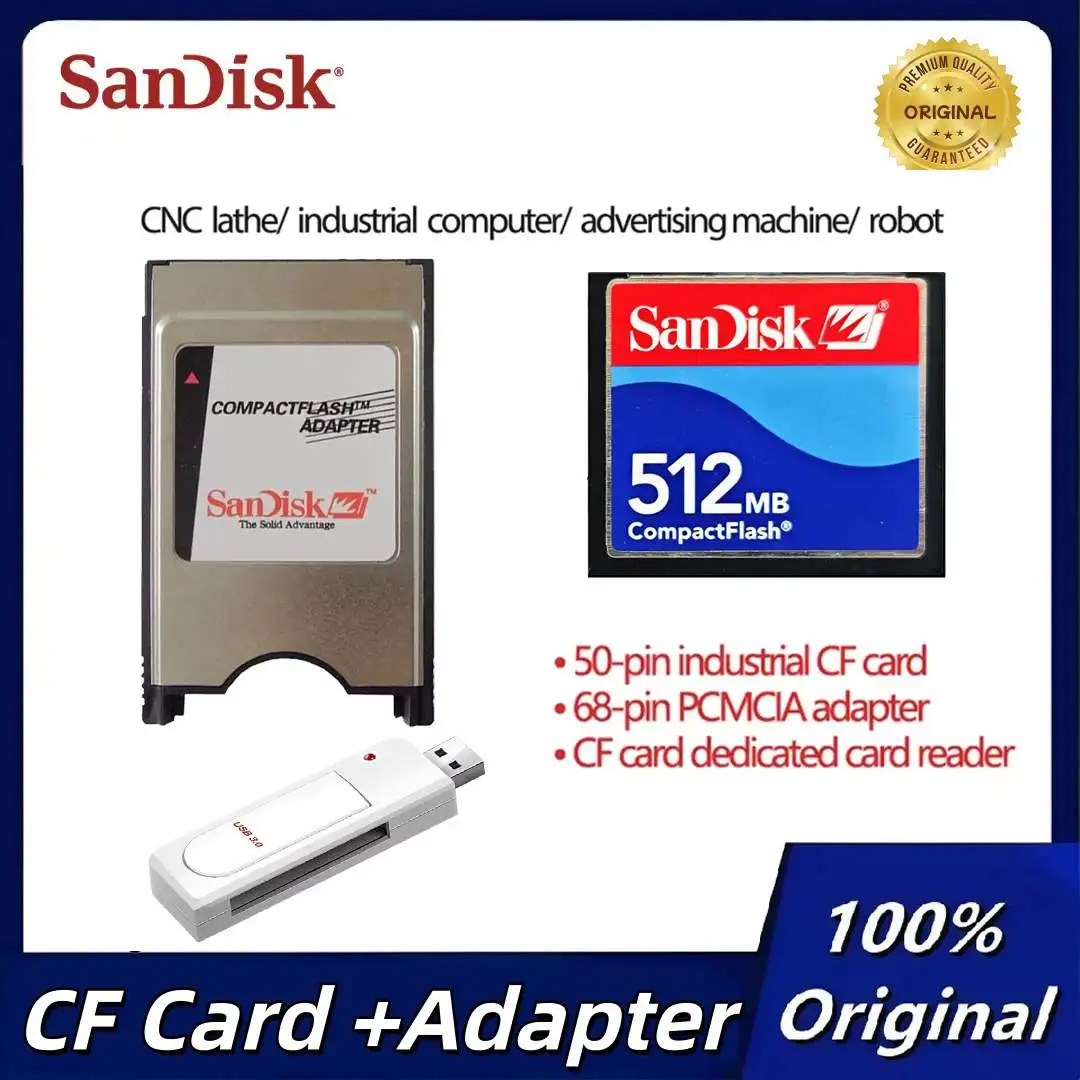 

Оригинальный SanDisk CompactFlash 512 МБ с адаптером Pcmcia, промышленная компактная вспышка для Frank, Fanuc, CNC, Mitsubishi