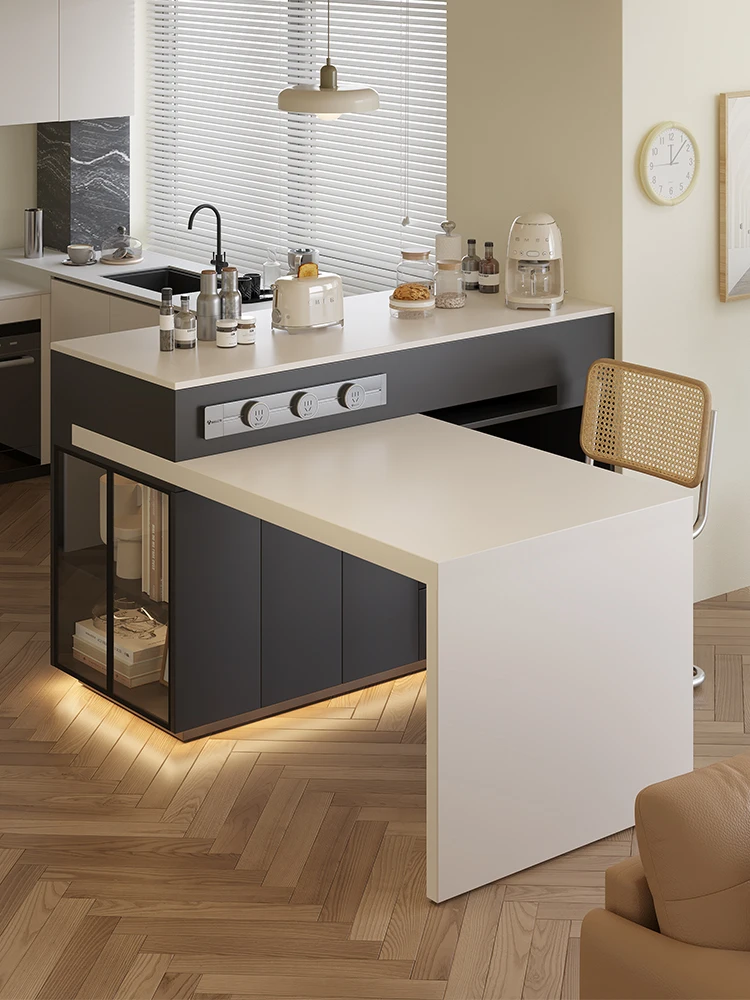 LH rock slab island dining table integrated household retractable rotating kitchen guide table