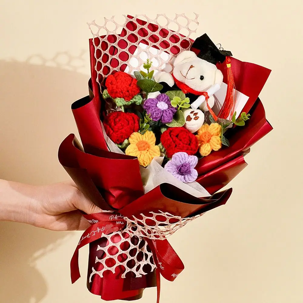 

Animal Little Bear Bouquet Handcrafted Sunflower Graduation Bear Cartoon Kawaii Simulated Bear Bouquet Girl Birthday Gift