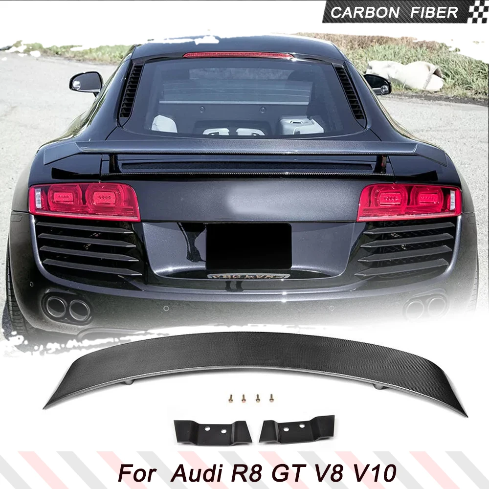 For Audi R8 GT V8 V10 Coupe 2008-2015 Carbon Fiber/FRP Black Car Rear Trunk Spoiler Racing Wing Rear Boot Lid Highkick Spoiler