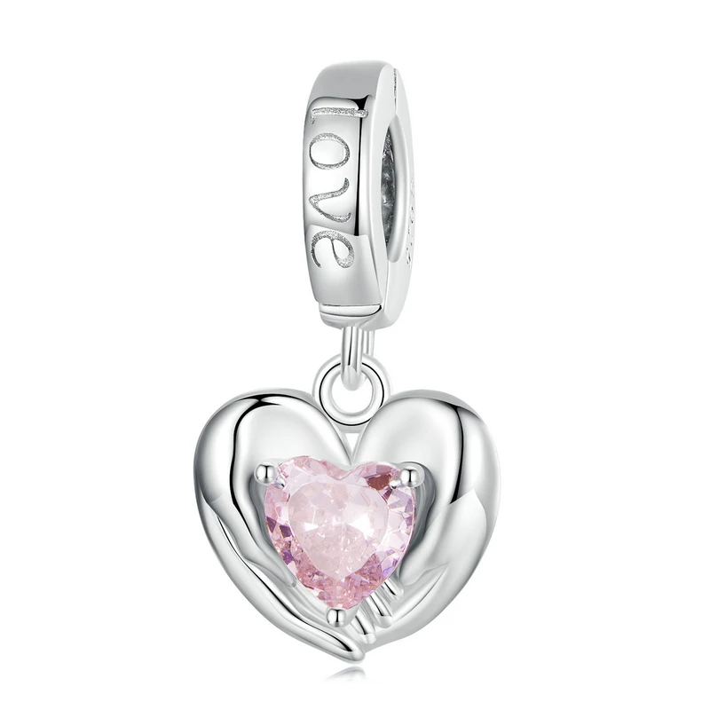 Wostu Sterling Silber rosa herzförmige Flügel Anhänger magische Farbverlauf lila Charme passen Original Armband DIY Schmuck Geschenke