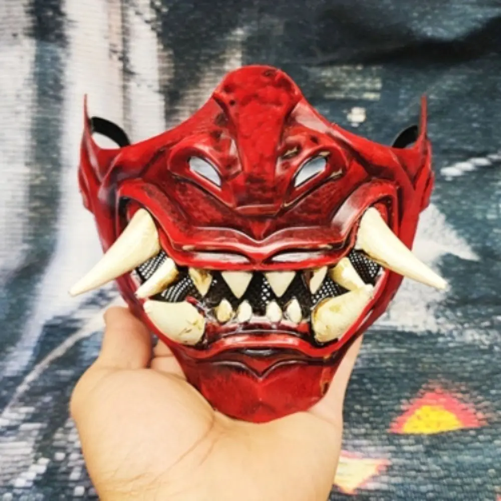 Costumes Props Half Face Cosplay Red Prajna Mask Spooky Dress Up Samurai Cosplay Mask Masquerade 3D Japanese Mask Toy Party