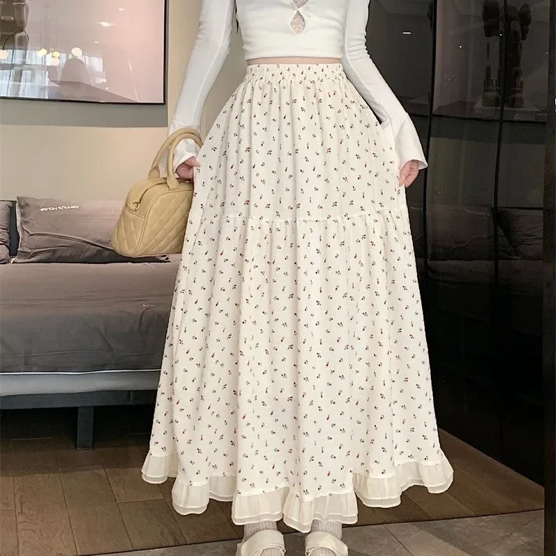 

Fashion New White Floral Skirt with High Waist Mid Length Design for Spring and Summer Niche Long Skirt Irregular Fairy Skirt