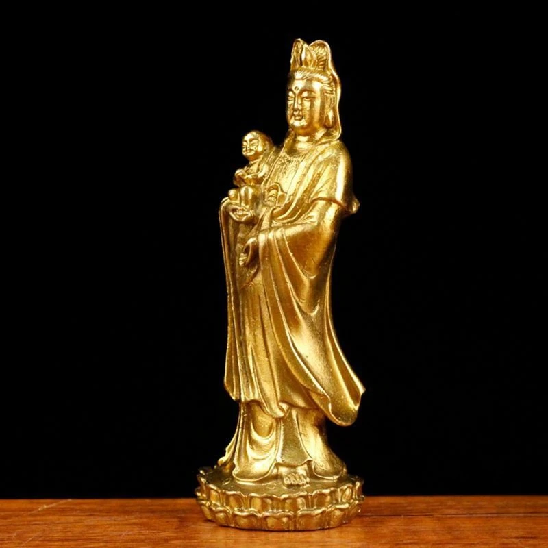 Copper Children-Sending Guanyin Statue Guanyin Buddha Statue Office Home Decor Gift for Desk Ornament