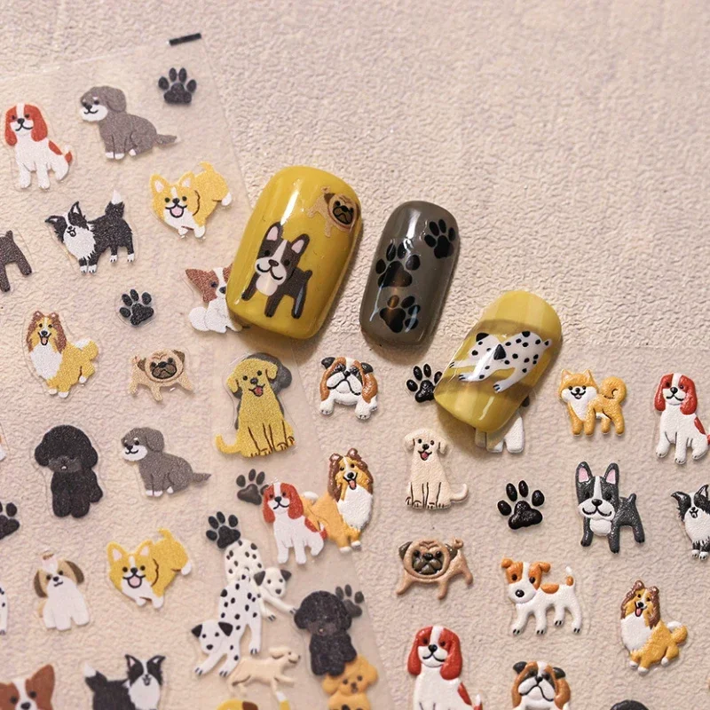 Kawaii Puppy Corgi dalmata barboncino Labrador Beagle Cute Dog Print Animal rilievo rilievi Nail Art Stickers Manicure Tool Decal