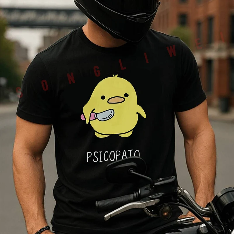 

Psicopato Cute Duck With Knife Motorcycle T Shirt Cotton Summer Short-sleeved Casual Tee Men Women Streetwear T-shirt