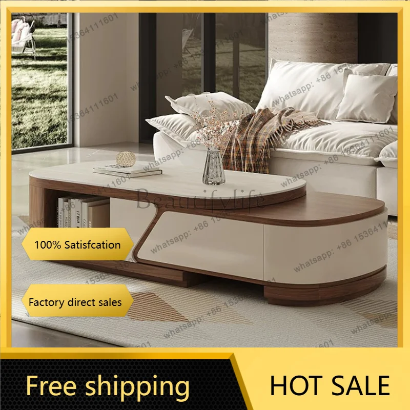 XX. Medieval travertine solid wood coffee table combination telescopic new living room home