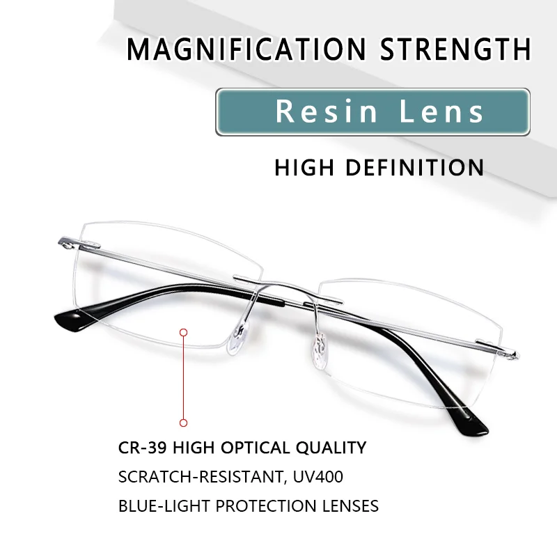 Pure Titanium Rimless Reading glasses Superior Extremely Light ,Blue Light Blocking Anti Eyestrain Presbyopia Eyeglasses for Men