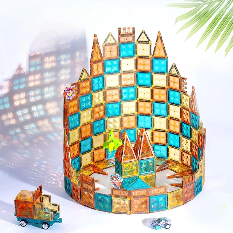 LED Magnetische Blöcke Track Gebäude Diamant Cut Magnetische Blatt Kinder Spielzeug Bau Schloss DIY Montage Beleuchtung Zubehör