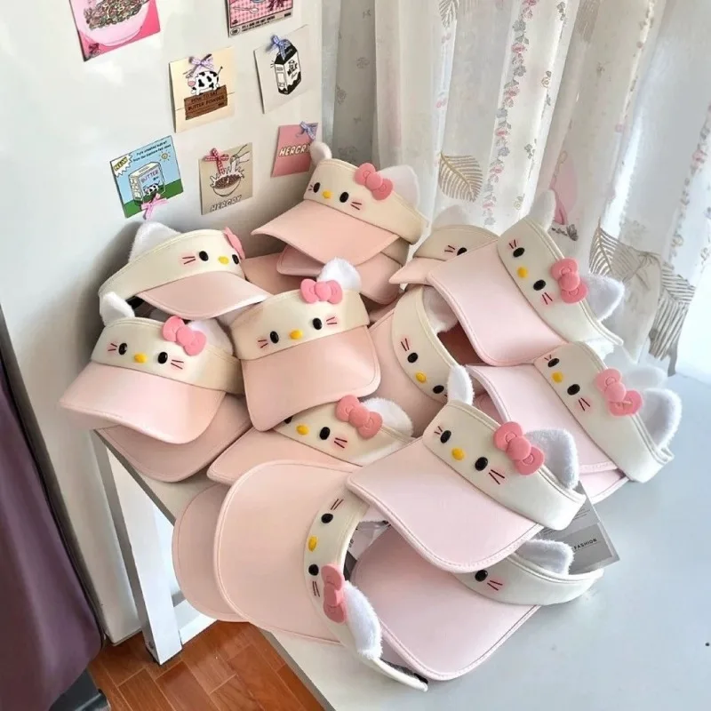 

Cute Cartoon Characters Hello Kitty Pink Sun Hat Empty Top Hat Cute Custom Creative Design Summer Sun Protection Holiday Gift