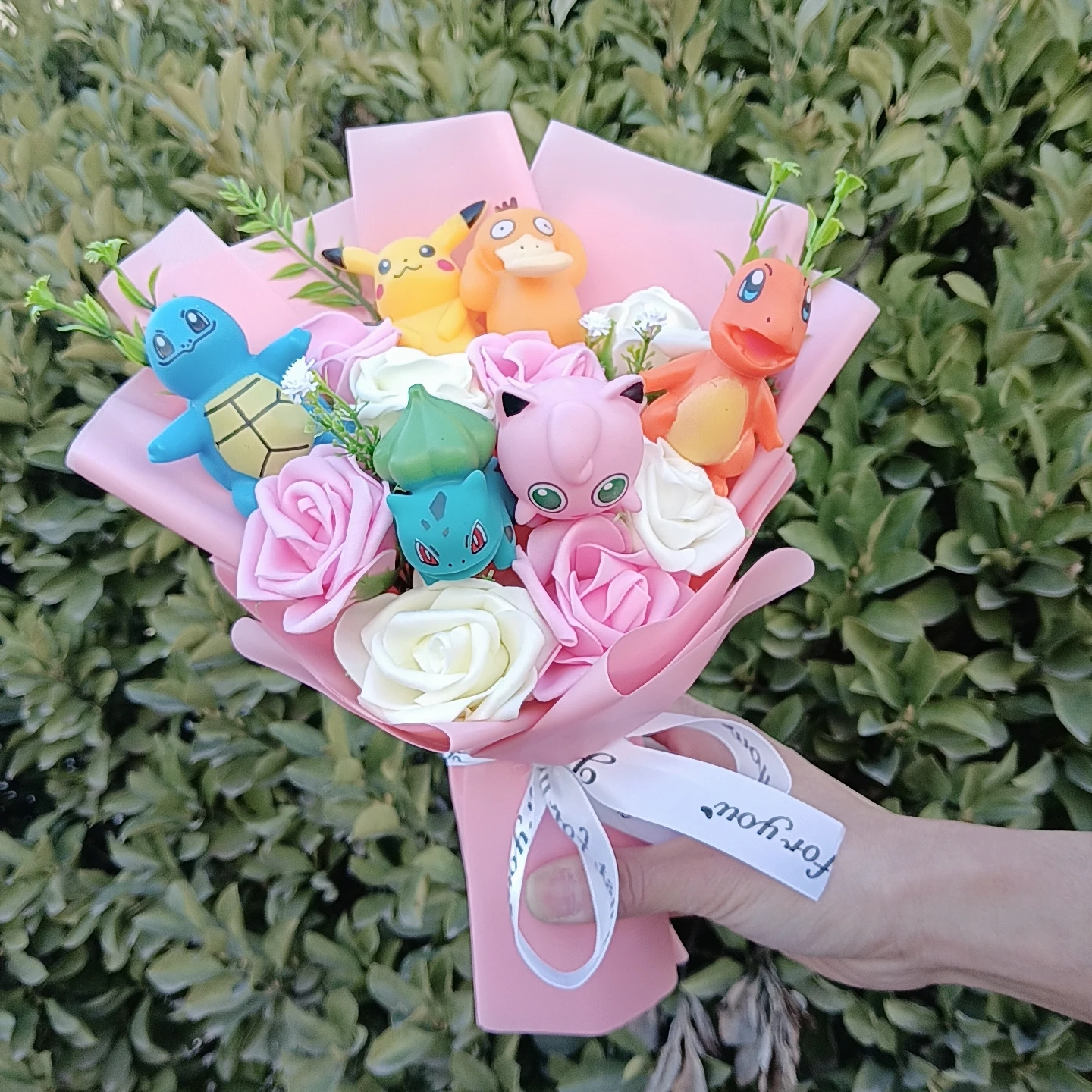 Pokemon Bouquet Gengar Charmander Squirtle Bulbasaur Eevee Pikachu Compleanno Regalo di San Valentino Regalo di festa di Natale