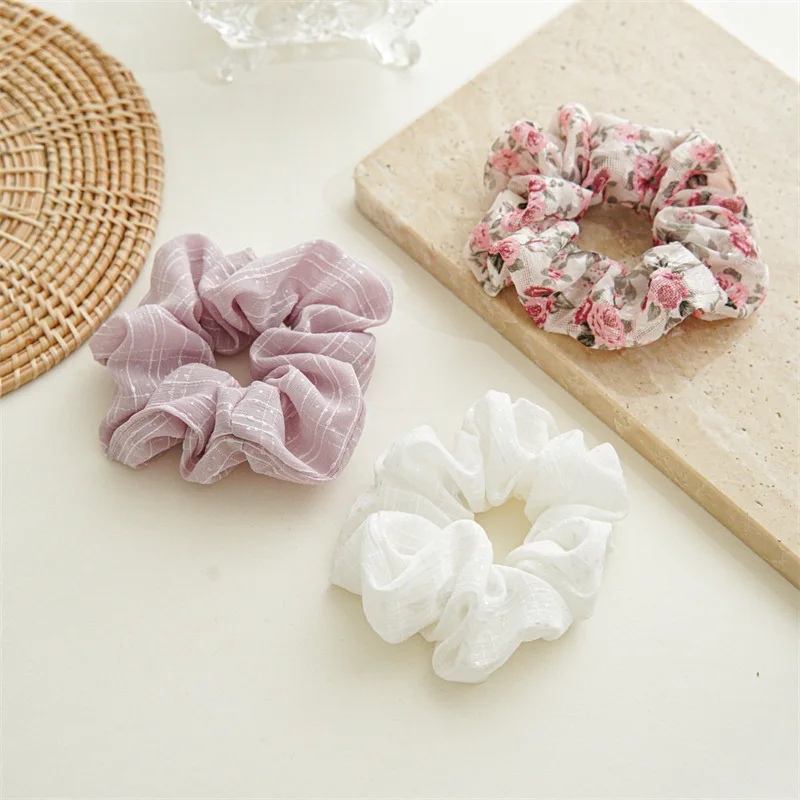 Scrunch Elastic Hair Ties Flowers Ponytail Holders Vintage Elegant Hair Accessories  Scrunchies For Women