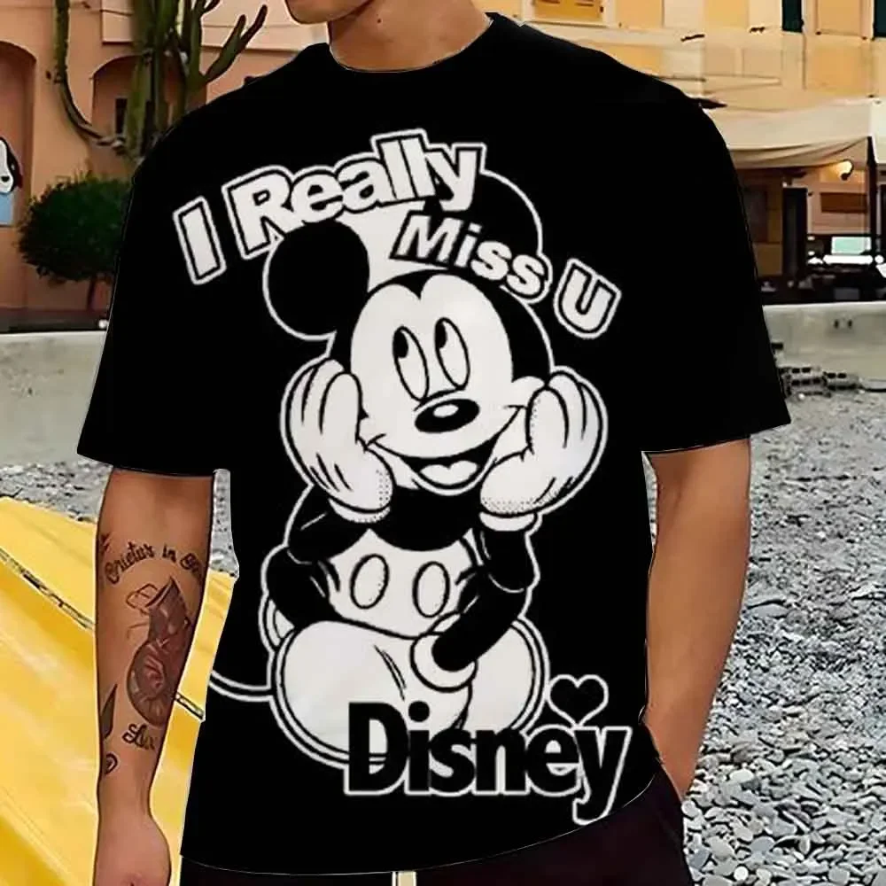 New Disney T-shirt Mickey Mouse Cartoon Men's T-shirt Casual 3D Printing Oversized Fashion Summer Children Boy Short Sleeve