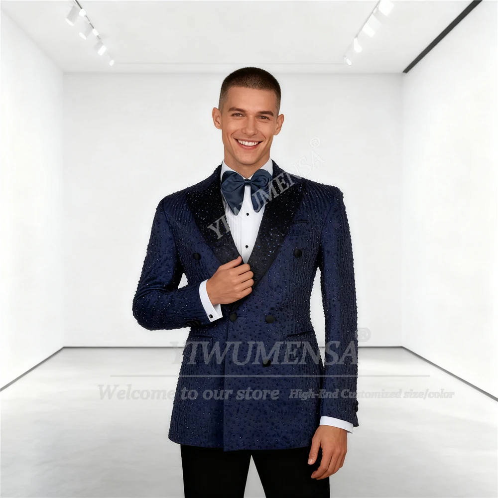 

Блестящие мужские костюмы Stoned, приталенные двубортные свадебные смокинги для жениха, комплект из 2 предметов, мужские пиджаки для выпускного вечера с бисером, trajes para hombre