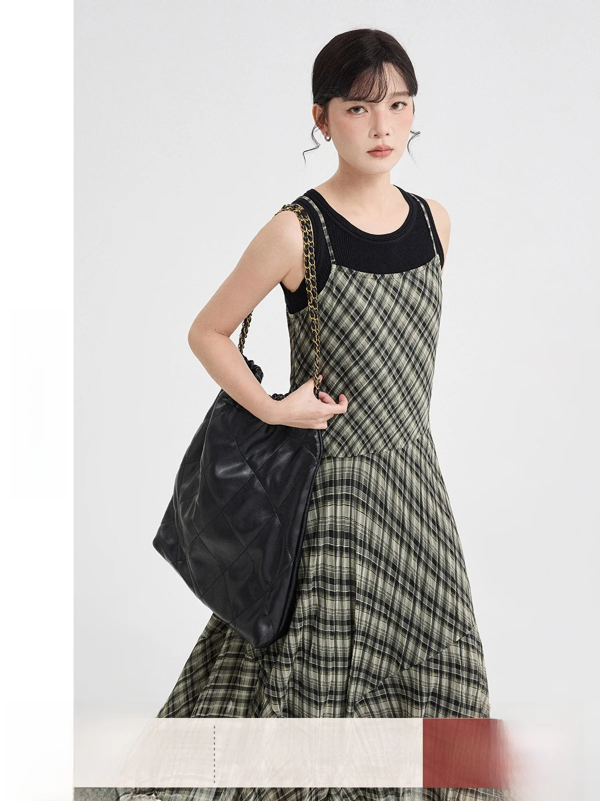 

Новая женская юбка Ele Plaid Strap Dr 2026 года, весенняя, асимметричная, повседневная, с присборенной талией, на молнии, А-силуэт