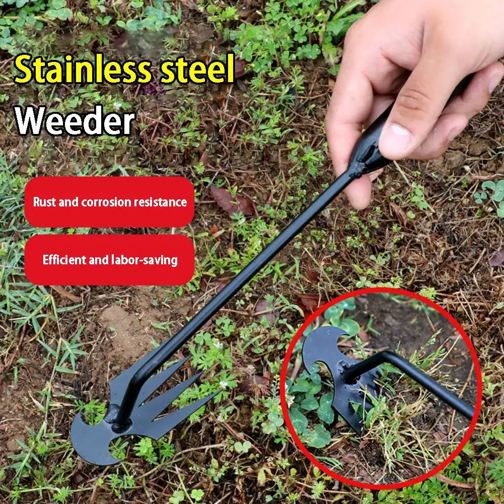 High-Quality 4 Teeth Dual Purpose Weeder Hand Remover Tool Weeding Artifact Uprooting Weeding Tool Steel Weed Puller For Garden