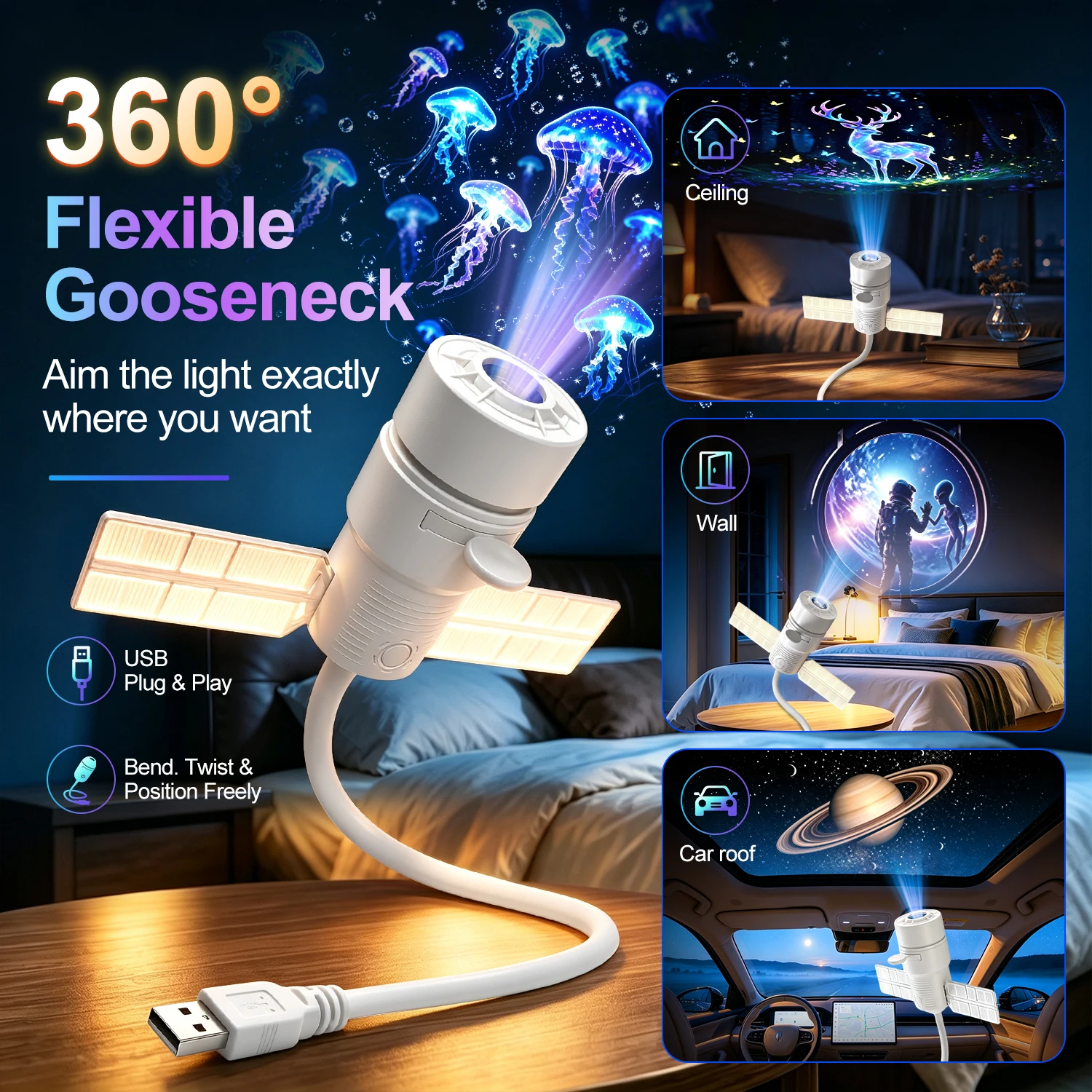 2027 NEW 2-in-1 Astronaut Starry Sky Projector, Night Light for Car Bedroom Atmosphere Decor Lamp Halloween Christmas Gifts