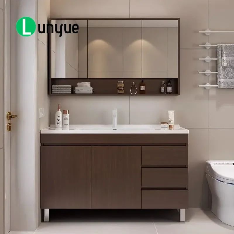 Medieval Style Floor to Ceiling Bathroom Cabinet with Ceramic Integrated Basin Sink Washstand Vanity Unit for Home Bathroom