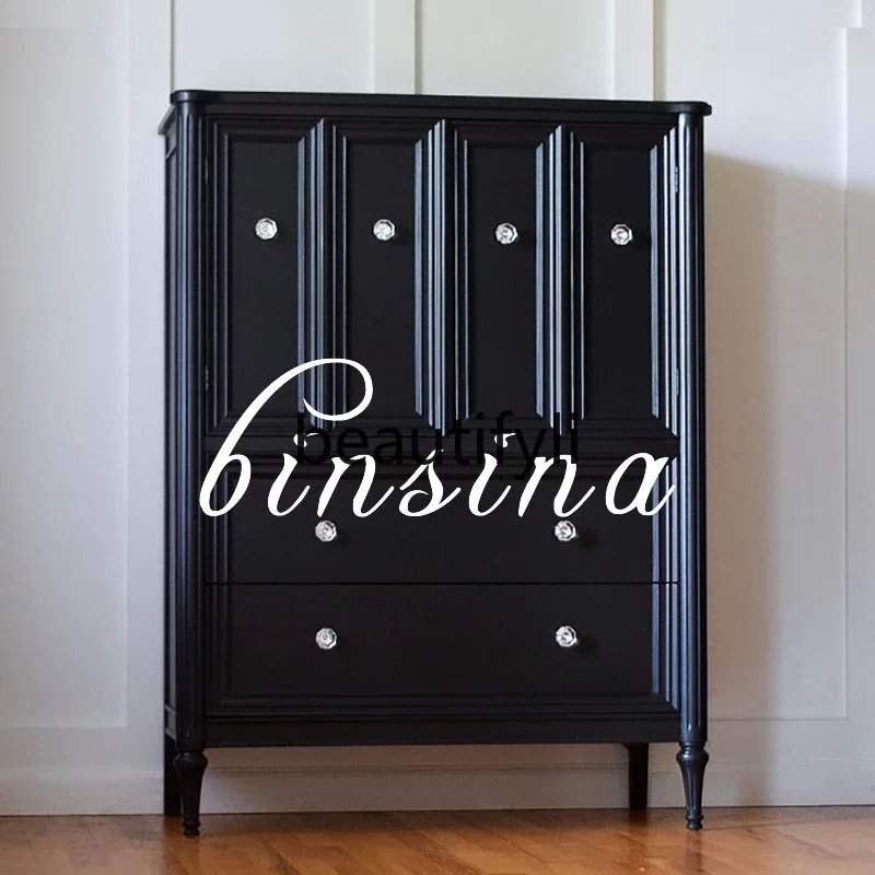 Black solid wood locker drawer cabinet/neoclassical entrance cabinet/multi-function customization  R