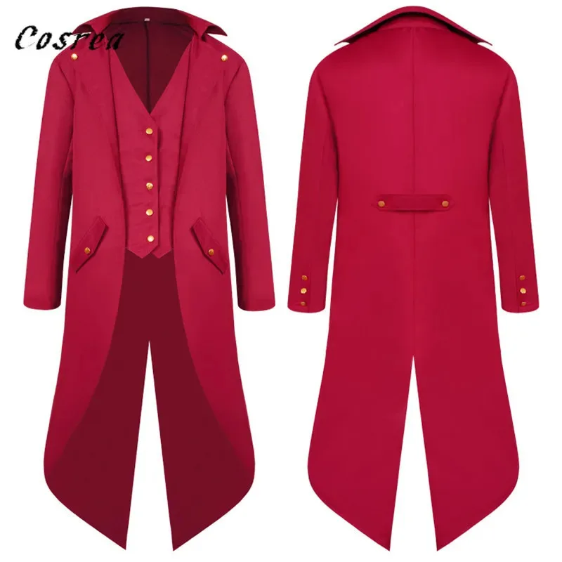2025 nuevo Medieval Retro rojo esmoquin FRAC chaqueta para hombre abrigos cola de golondrina polvo Cosplay Steam Punk disfraz vestido de palacio Eu ☆ wrl ☆