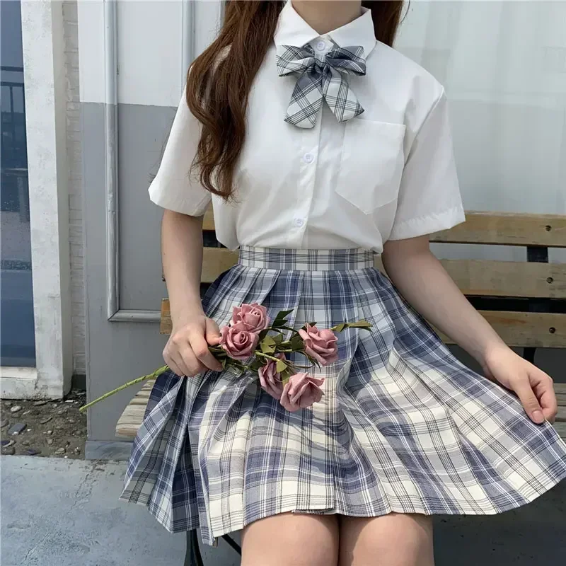 Japanischen Uniform Koreanische Schule JK Uniform Hemd Plaid Rock Set Südkorea Studenten Kurzarm Plissee Rock Set Mädchen Seifuku