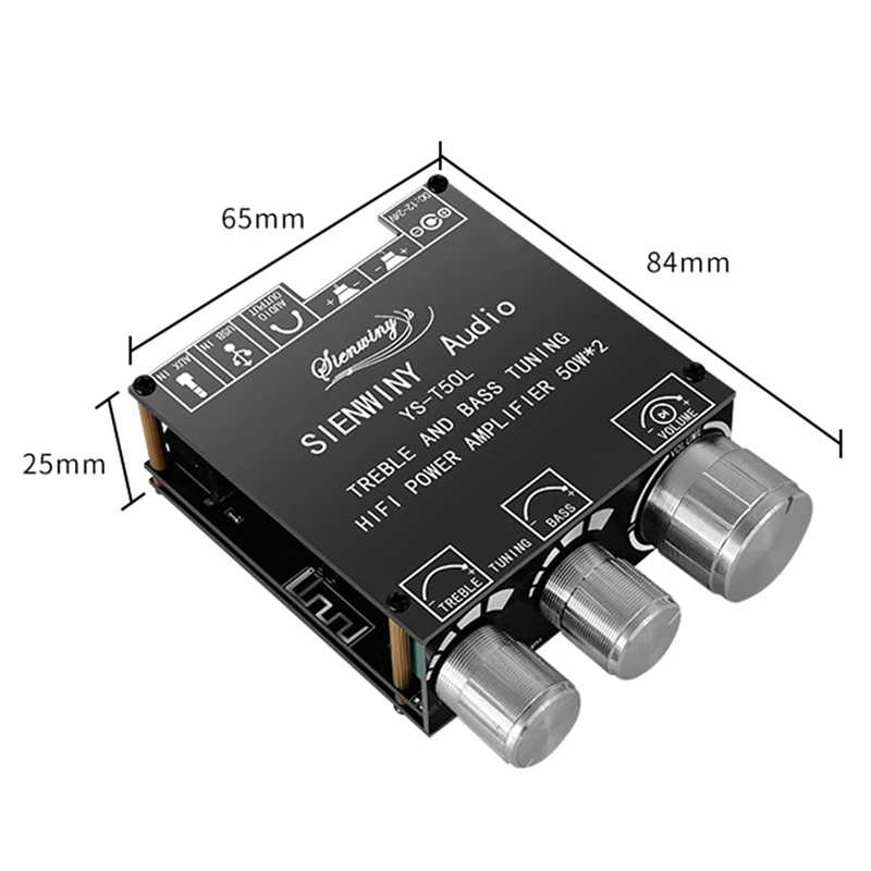 YS-T50L Bluetooth Digital Amplifier Board 50Wx2 BT5.1 With Front-End High-Bass Adjustment Stereo Audio Amplifier DC5-26V