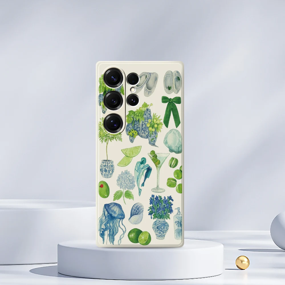 Casing Ponsel Gaya Hijau Segar untuk Samsung Galaxy S25 S24 S23 S22 S21 S20 Ultra Plus S23 FE S21FE S20FE S10 Plus Sampul Silikon