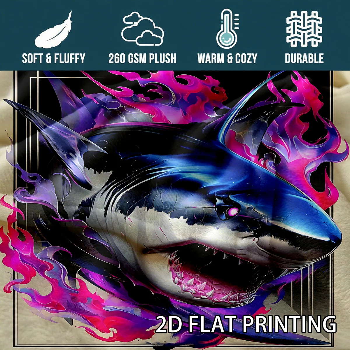 Cyber Flame Shark Pattern Flannel printed blanket suitable for all seasons suitable for living room office sofa and travel