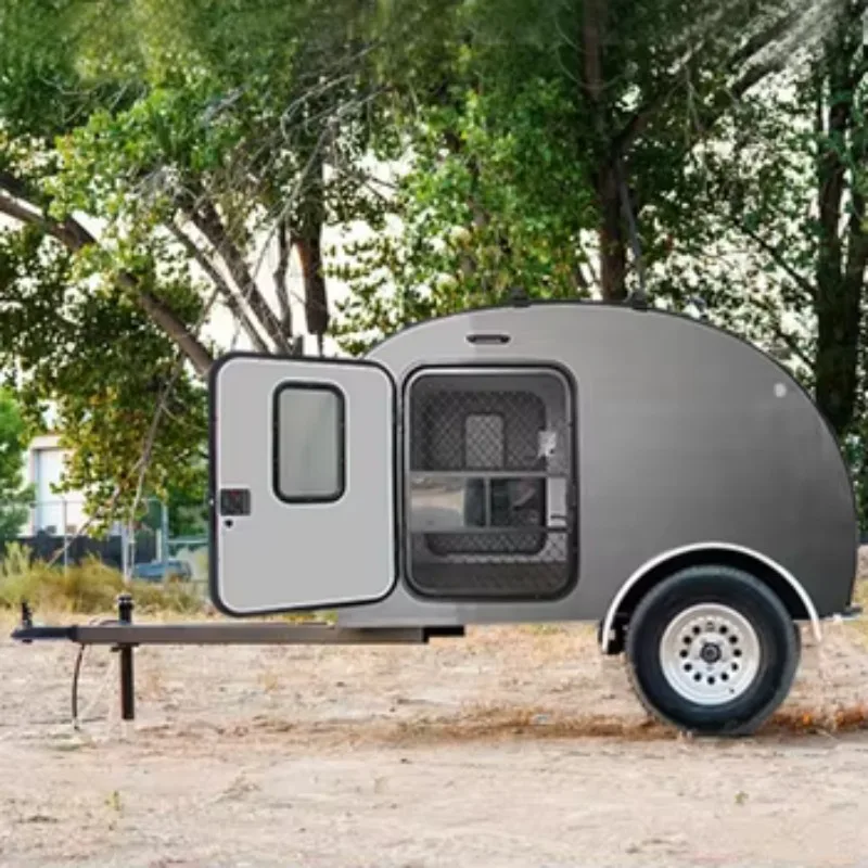 Compact Teardrop Travel Trailer Weather Resistant Shell Lightweight Easy Tow Ideal For Outdoor Camping Backcountry Travel