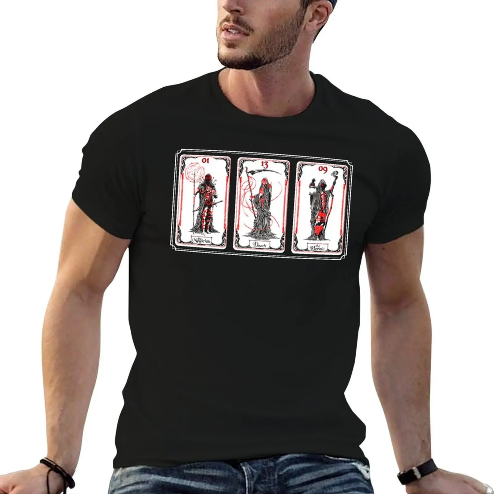 

The Bound Tarot Death, Magician, and Hermit spread T-Shirt t shirts for man cotton funny essential t shirt T-Shirt